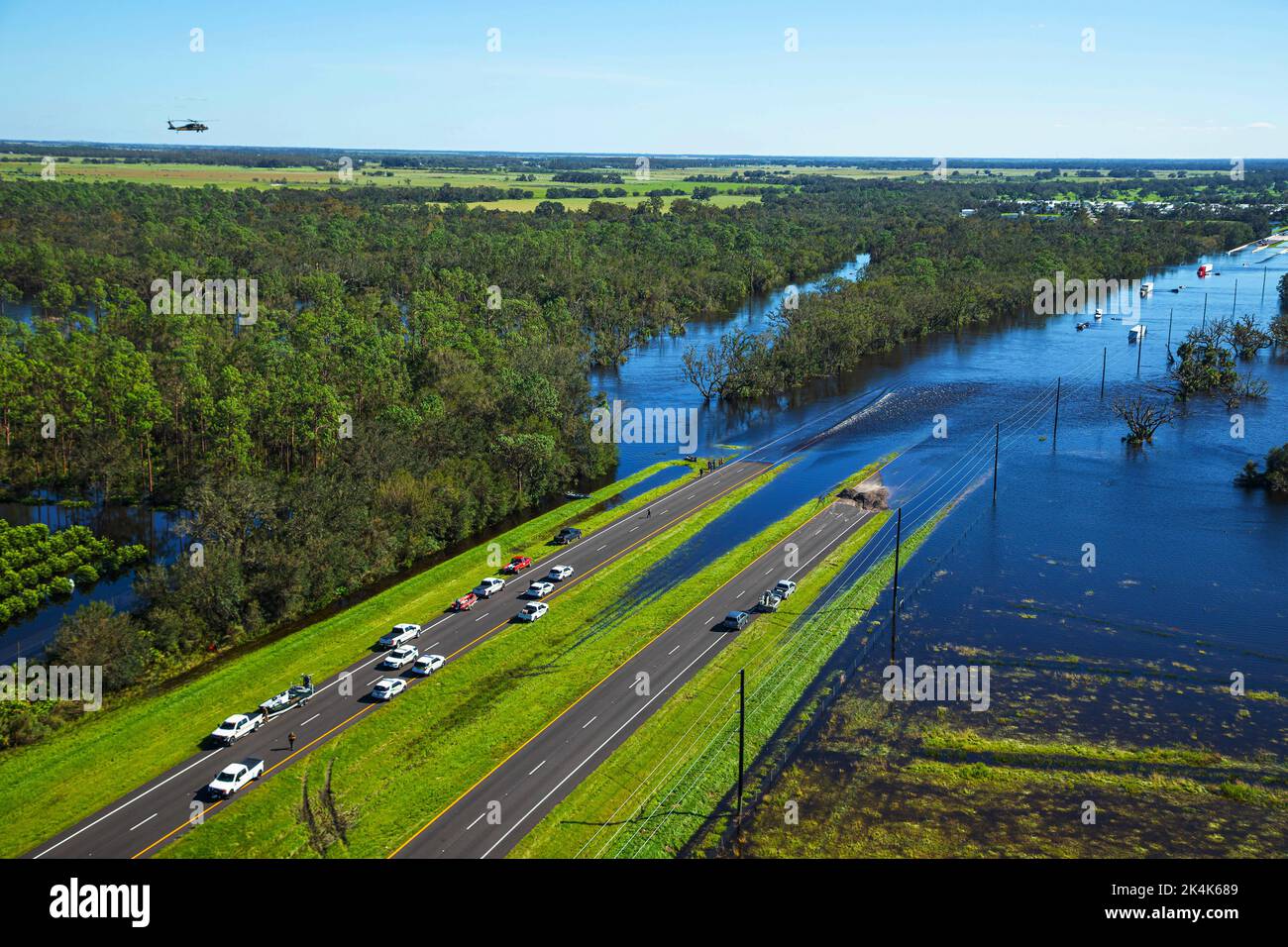 NEAR FORT MYERS, FLORIDA, USA - 30 September 2022 - Aerial view of the aftermath along Florida's coast after Hurricane Ian made landfall, here a flood Stock Photo