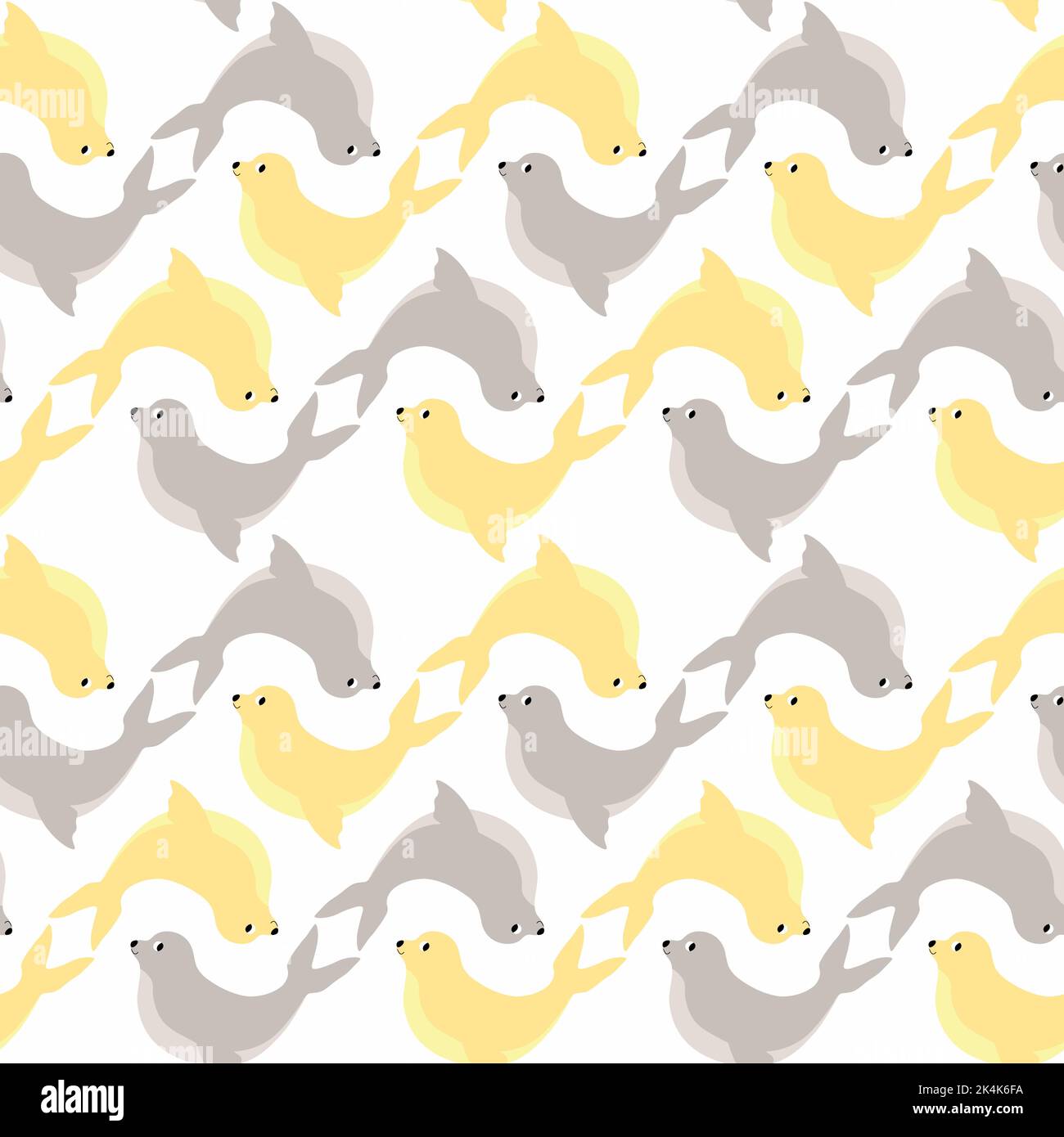Vector seamless pattern with seal underwater cartoon creatures marine
