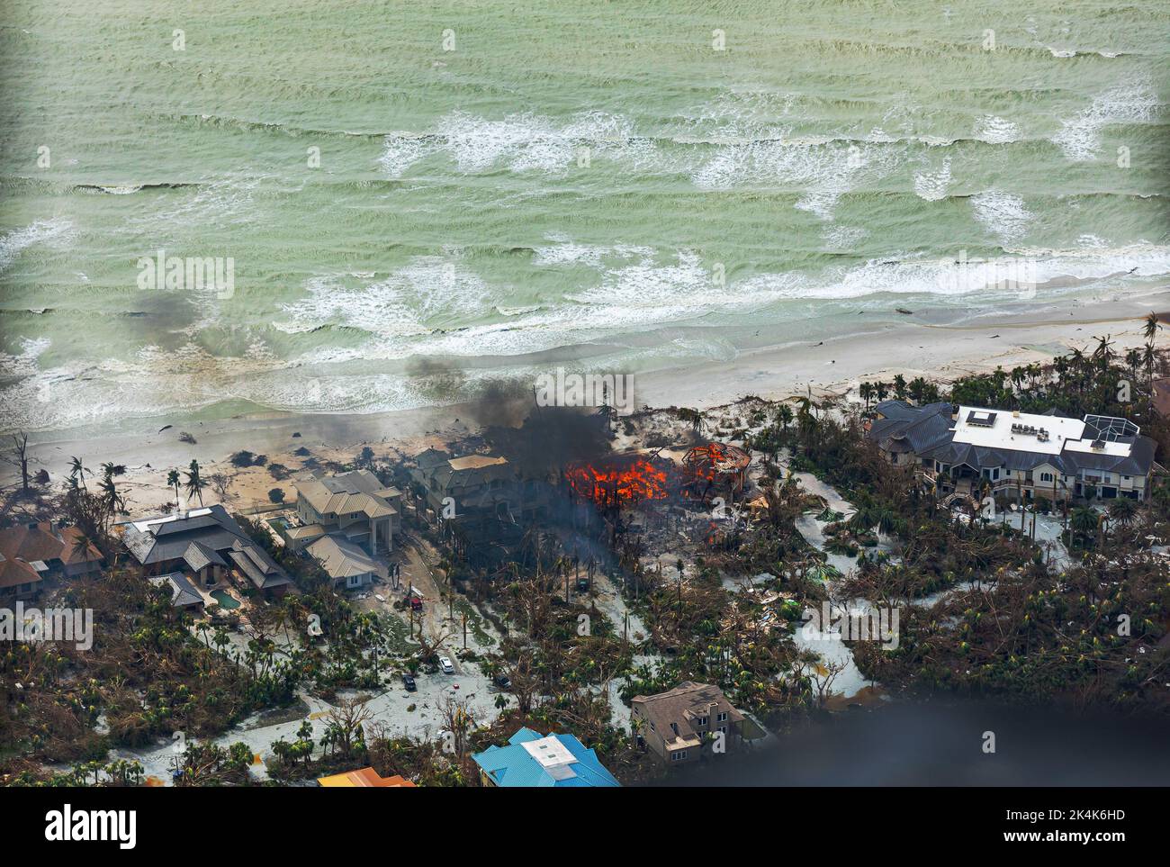 NEAR FORT MYERS, FLORIDA, USA - 30 September 2022 - Aerial view of the aftermath along Florida's coast after Hurricane Ian made landfall. The near Cat Stock Photo