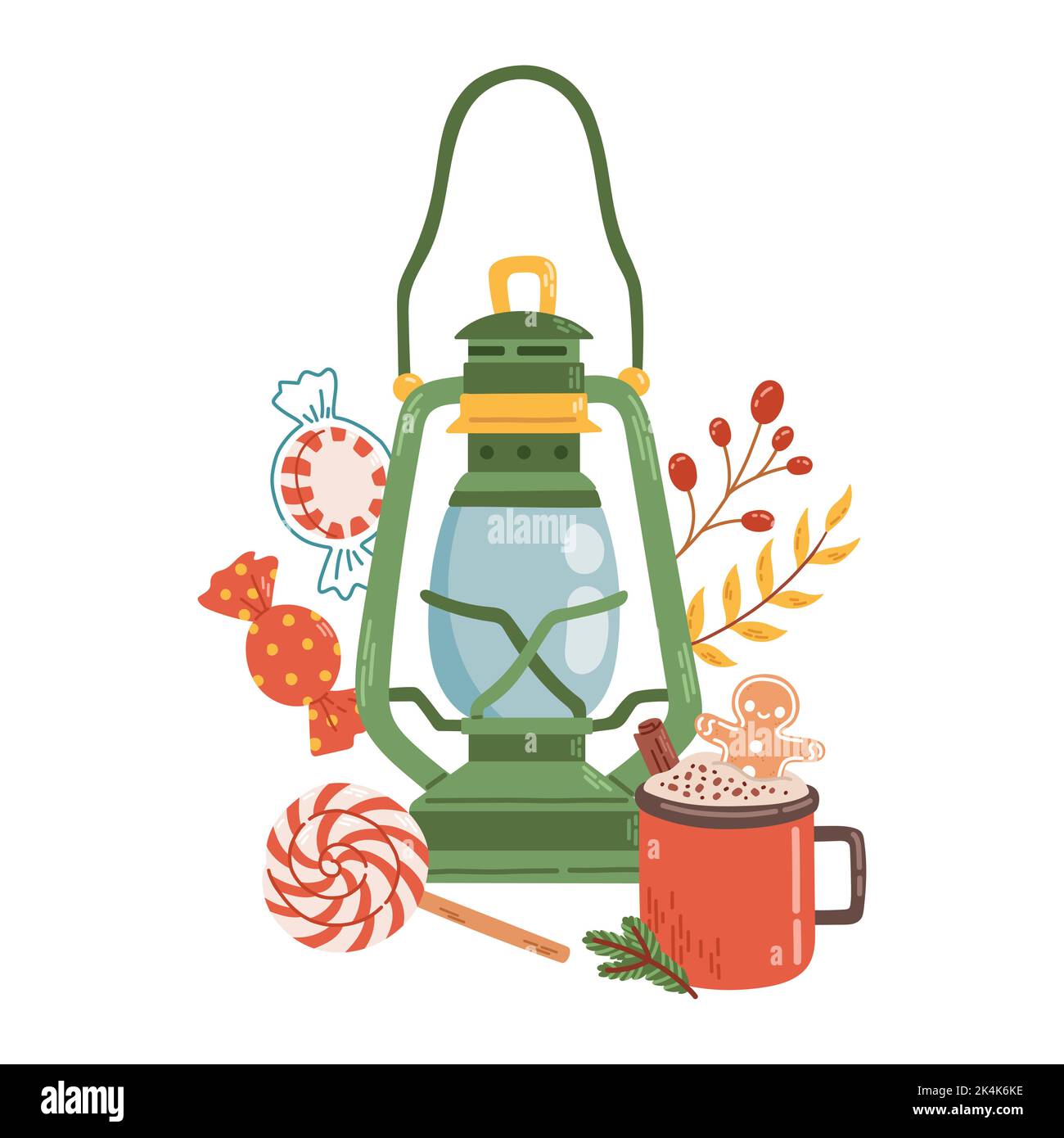 Christmas lantern winter decor flat design vector Stock Vector