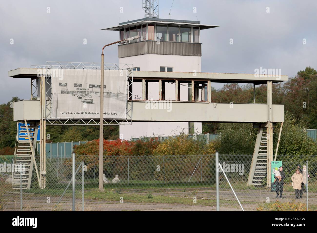 Marienborn, Germany. 03rd Oct, 2022. The watchtower of the former border crossing point Marienborn. On the Day of German Unity, the Festival of Encounter is celebrated at the Marienborn German Division Memorial. Credit: Peter Gercke/dpa/Alamy Live News Stock Photo