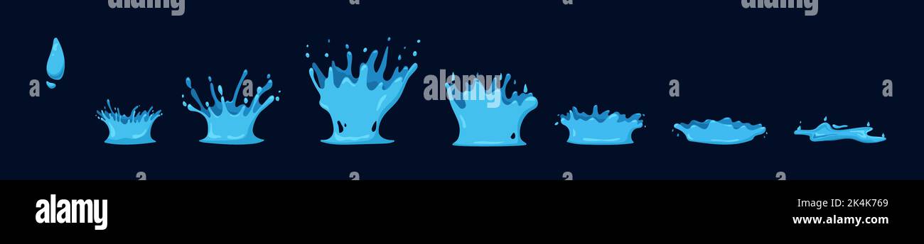 Falling blue drop animation. Liquid in gradual frame bymframe motion Stock Vector