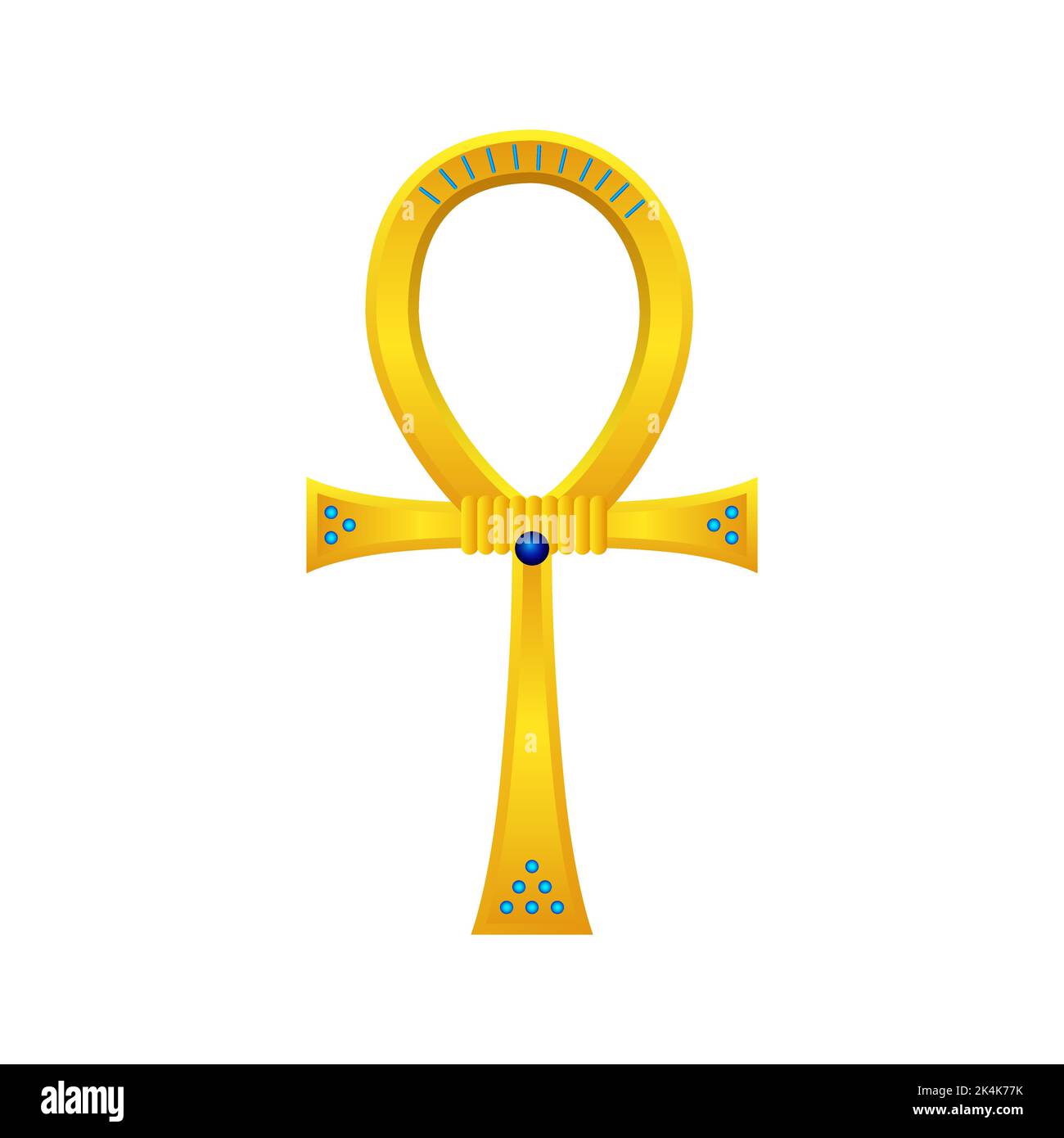 Golden ancient ankh cross. Mystical talisman with blue gems Stock Vector