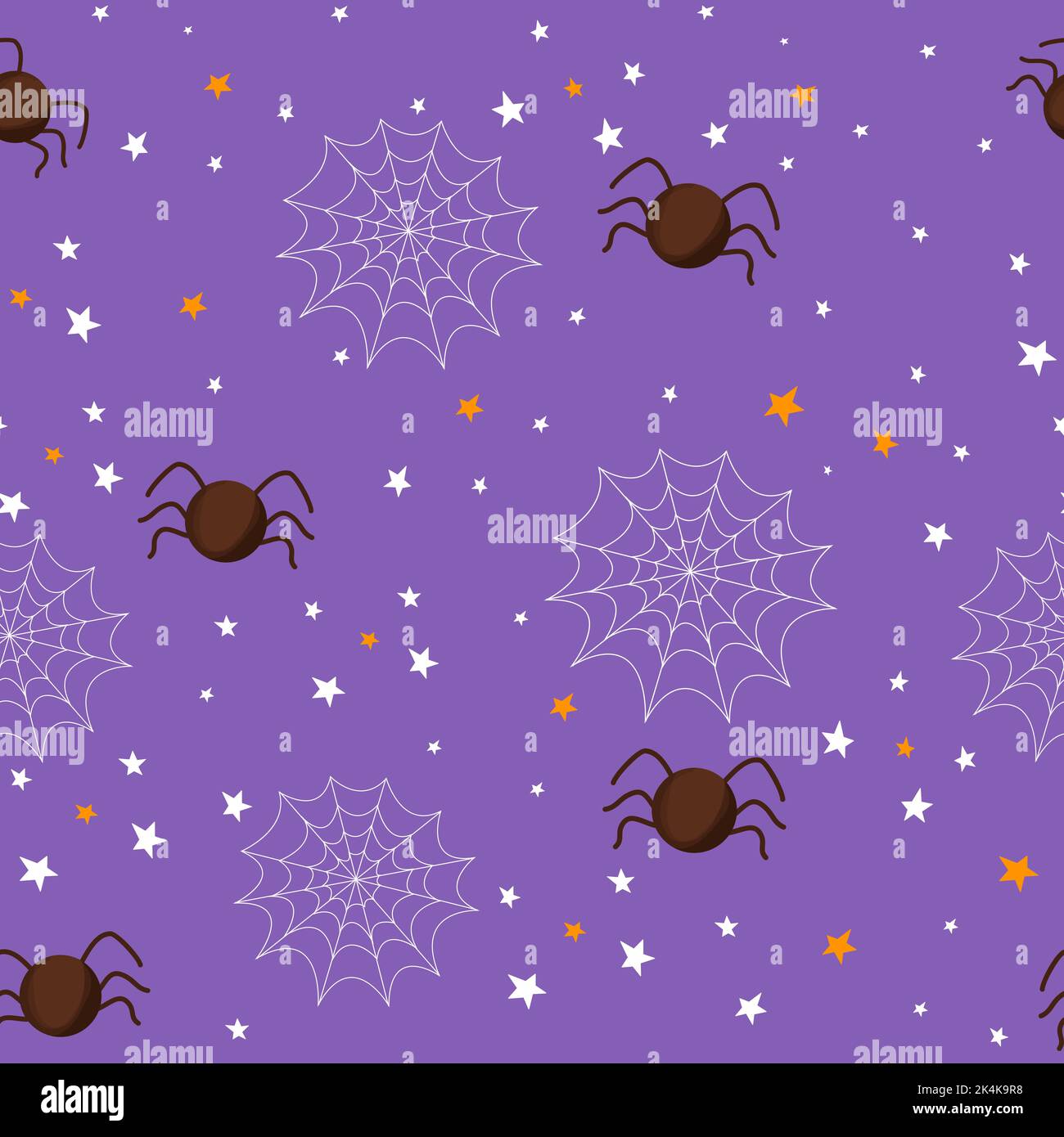 Halloween cute spider on spiderweb seamless pattern, holiday kids ...