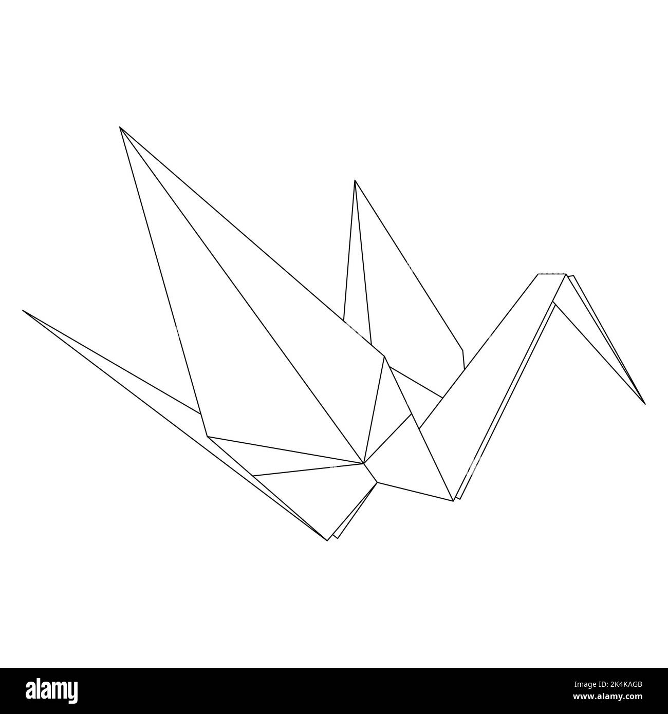Origami crane vector outline illustration icon isolated on white