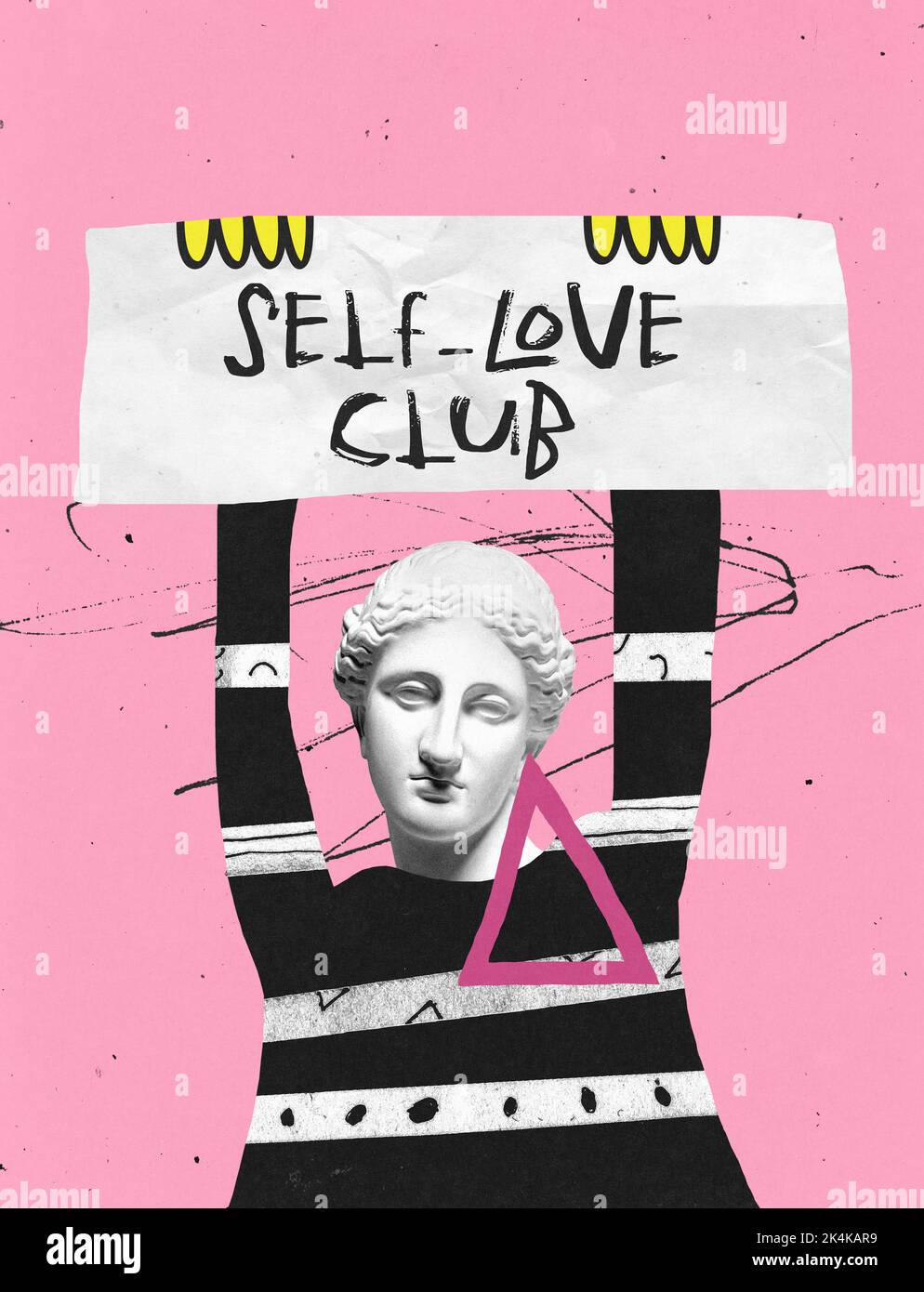 Contemporary art collage. Human silhouette with antique statue head