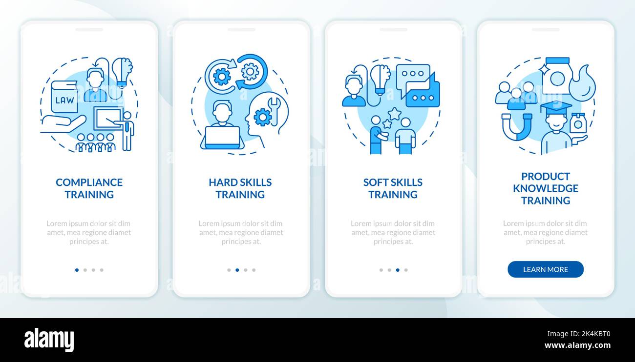 Corporate training for workforce blue onboarding mobile app screen Stock Vector