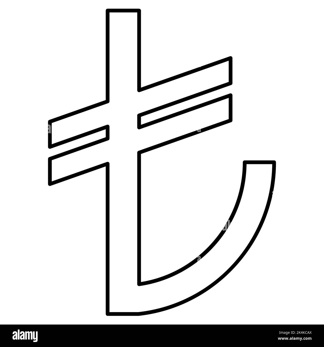 Turkish lira TRY currency sign black outline front view isolated on