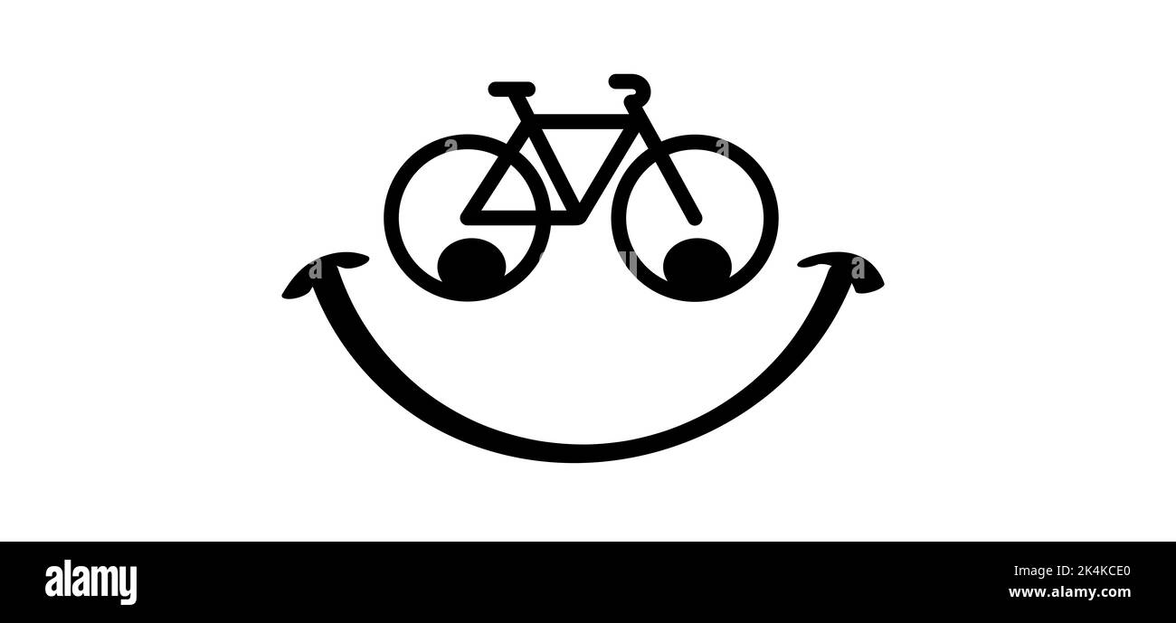 Happy face. World Bicycle day or health day race tour. Sport cyclist banner, walppaper or card. Cycling icon. Funny vector bike signs. Sports symbol. Stock Photo
