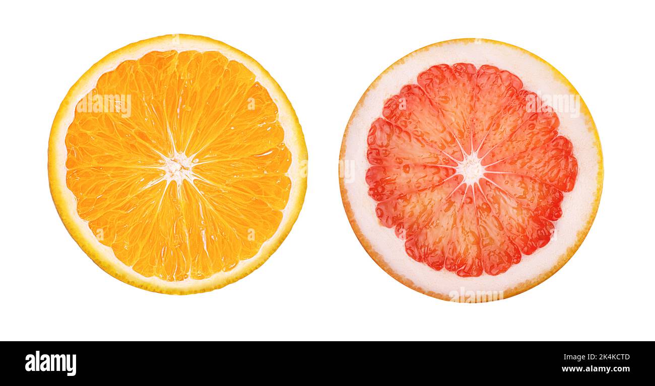 grapefruit  and  orange fruit  isolated on white background Stock Photo