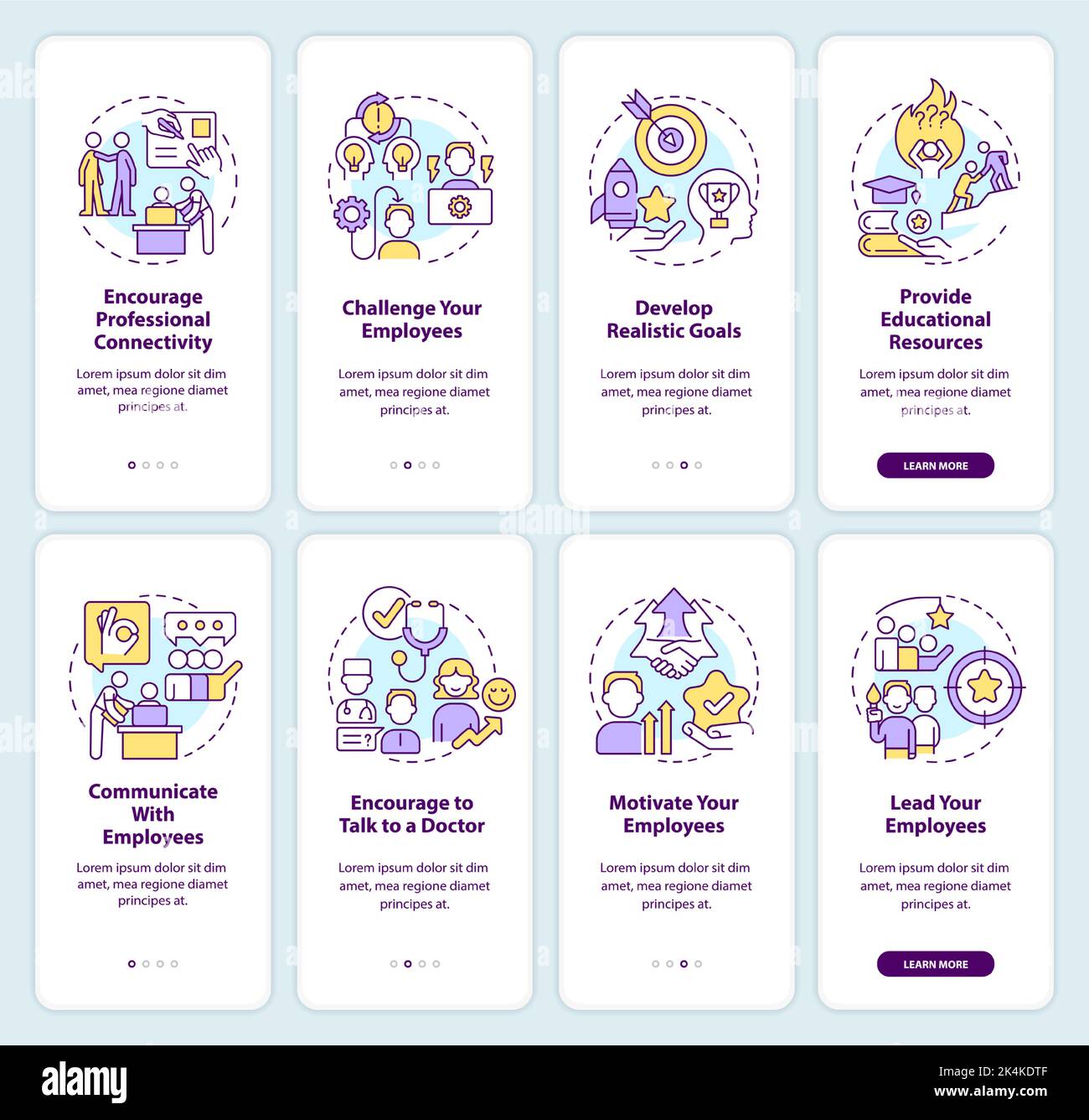 Employee mental health onboarding mobile app screen set Stock Vector ...