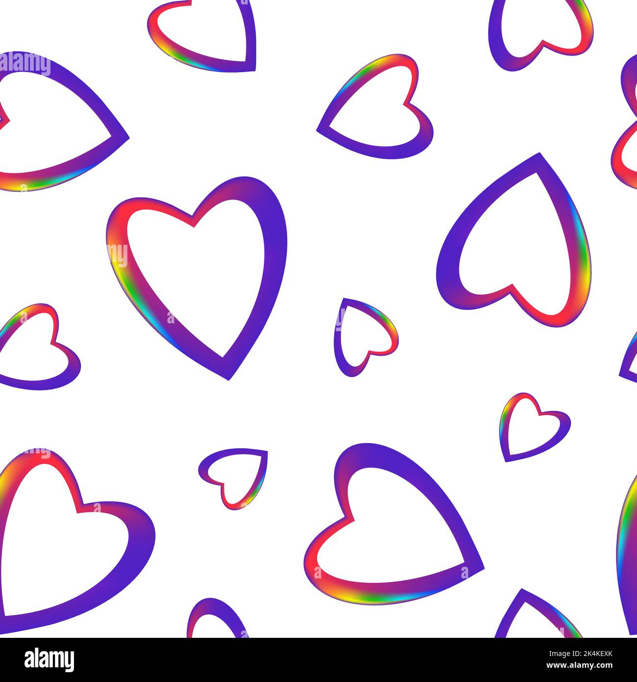 Purple gradient hearts with rainbow edge, seamless pattern for p Stock Vector