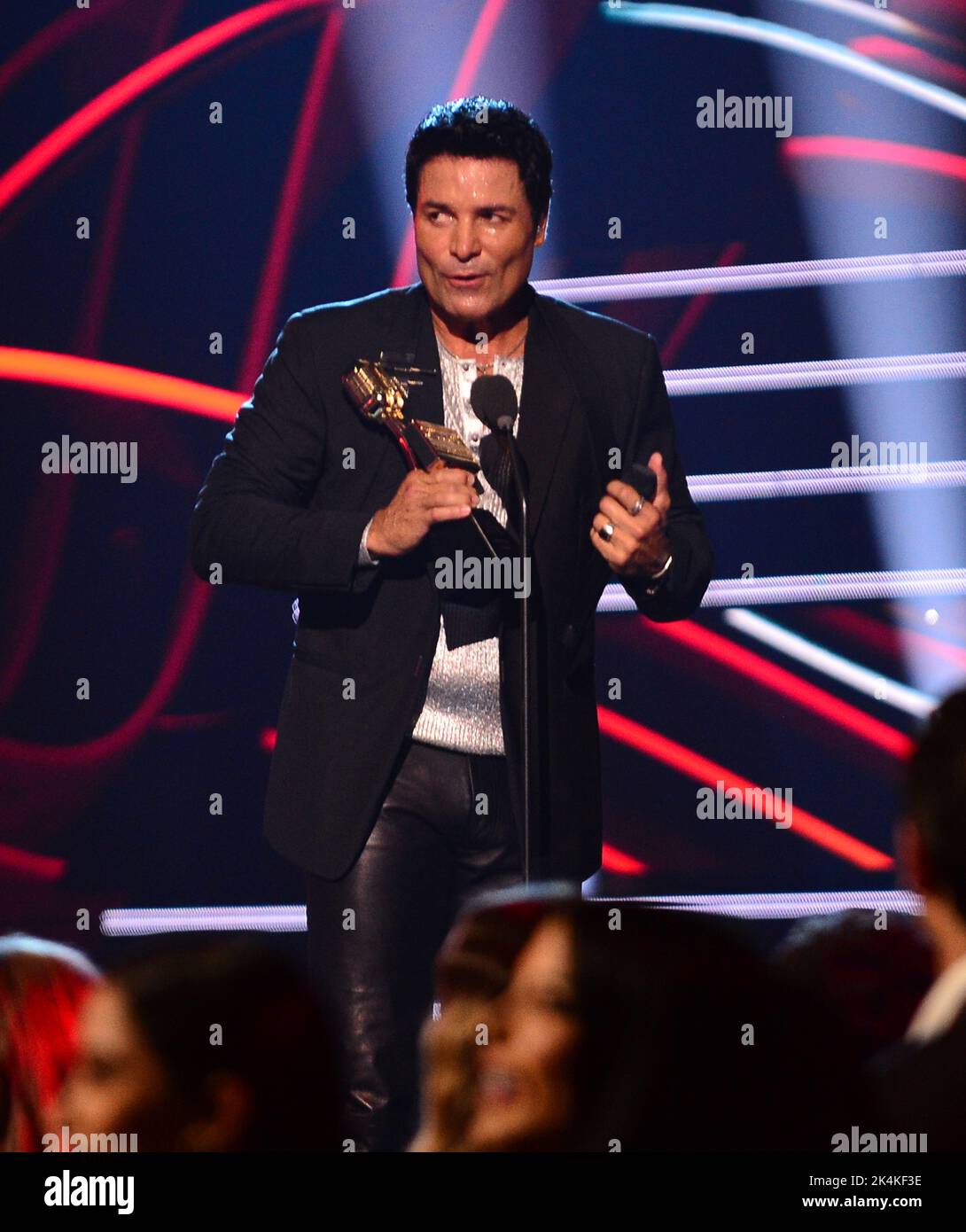 Coral Gables, USA. 29th Sep, 2022. CORAL GABLES, FLORIDA - SEPTEMBER 29: Chayanne accepting the Billboard Icon Award onstage at the 2022 Billboard Latin Music Awards at Watsco Center on September 29, 2022 in Coral Gables, Florida. (Photo by JL/Sipa USA) Credit: Sipa USA/Alamy Live News Stock Photo