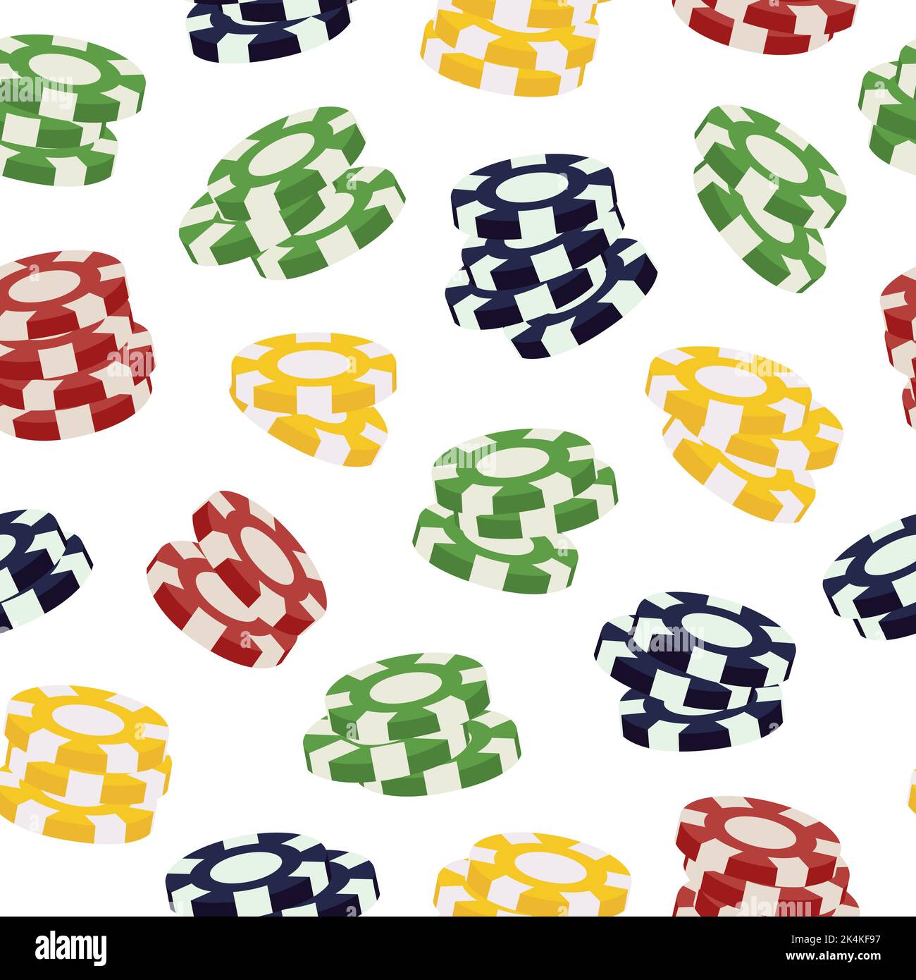 Colourful realistic casino token stacks in seamless pattern. Vector Stock Vector