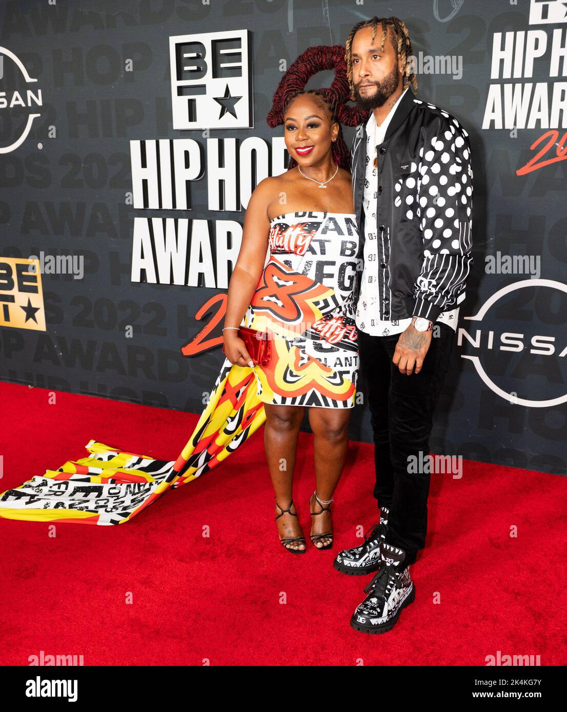 Pinky Cole (L) and Derrick Hayes attend the 2022 BET Hip Hop Awards at