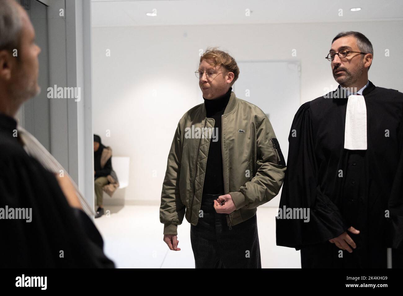 French singer Eddy de Pretto arrives for a trial where 17 people are ...