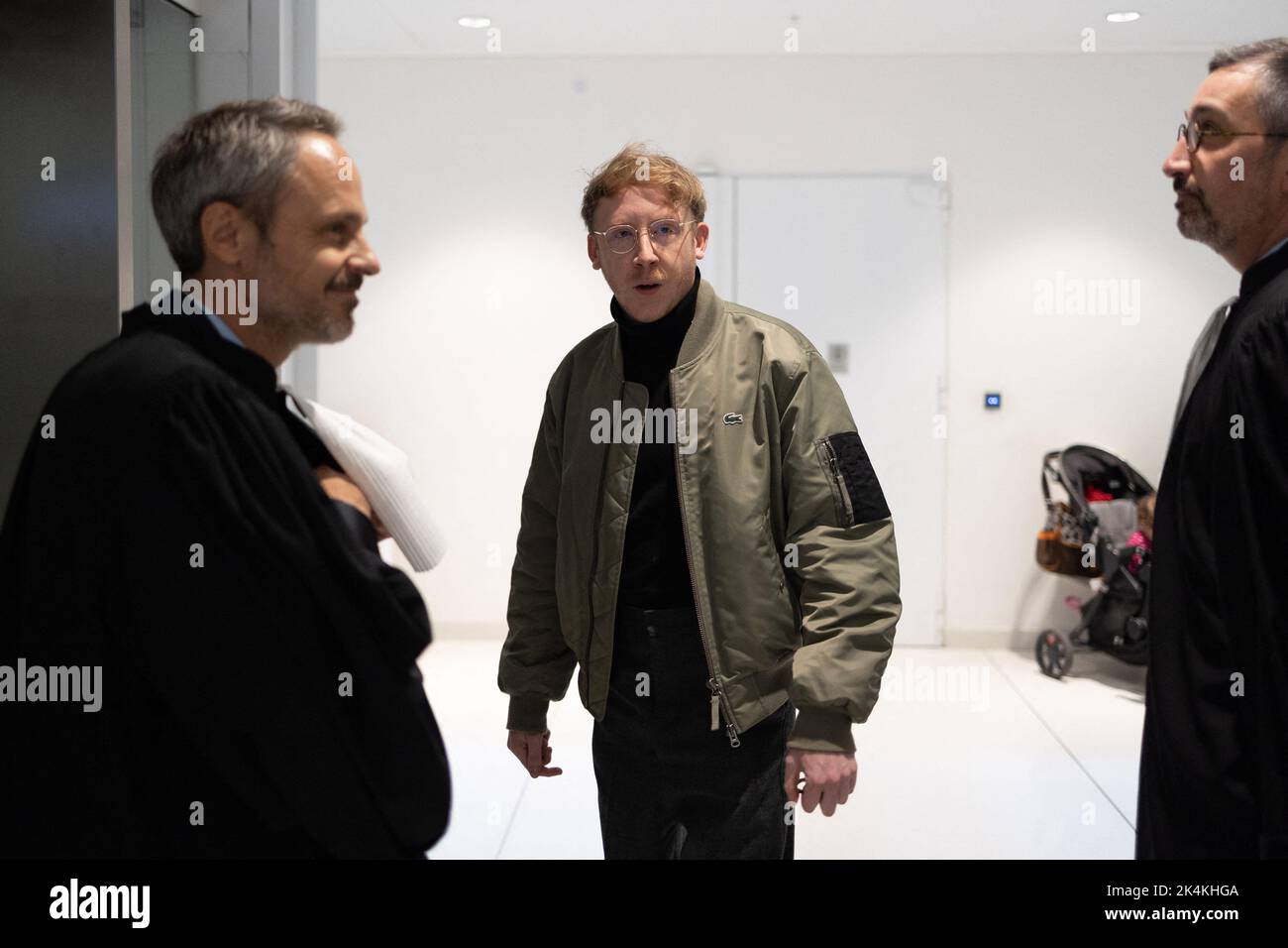French singer Eddy de Pretto arrives for a trial where 17 people are ...