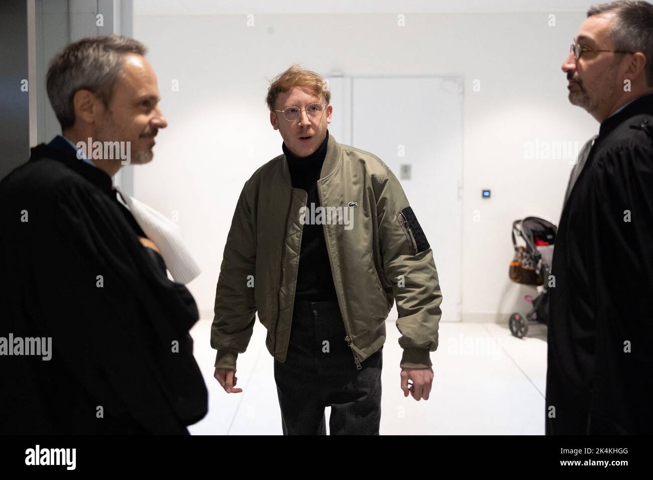 French singer Eddy de Pretto arrives for a trial where 17 people are ...