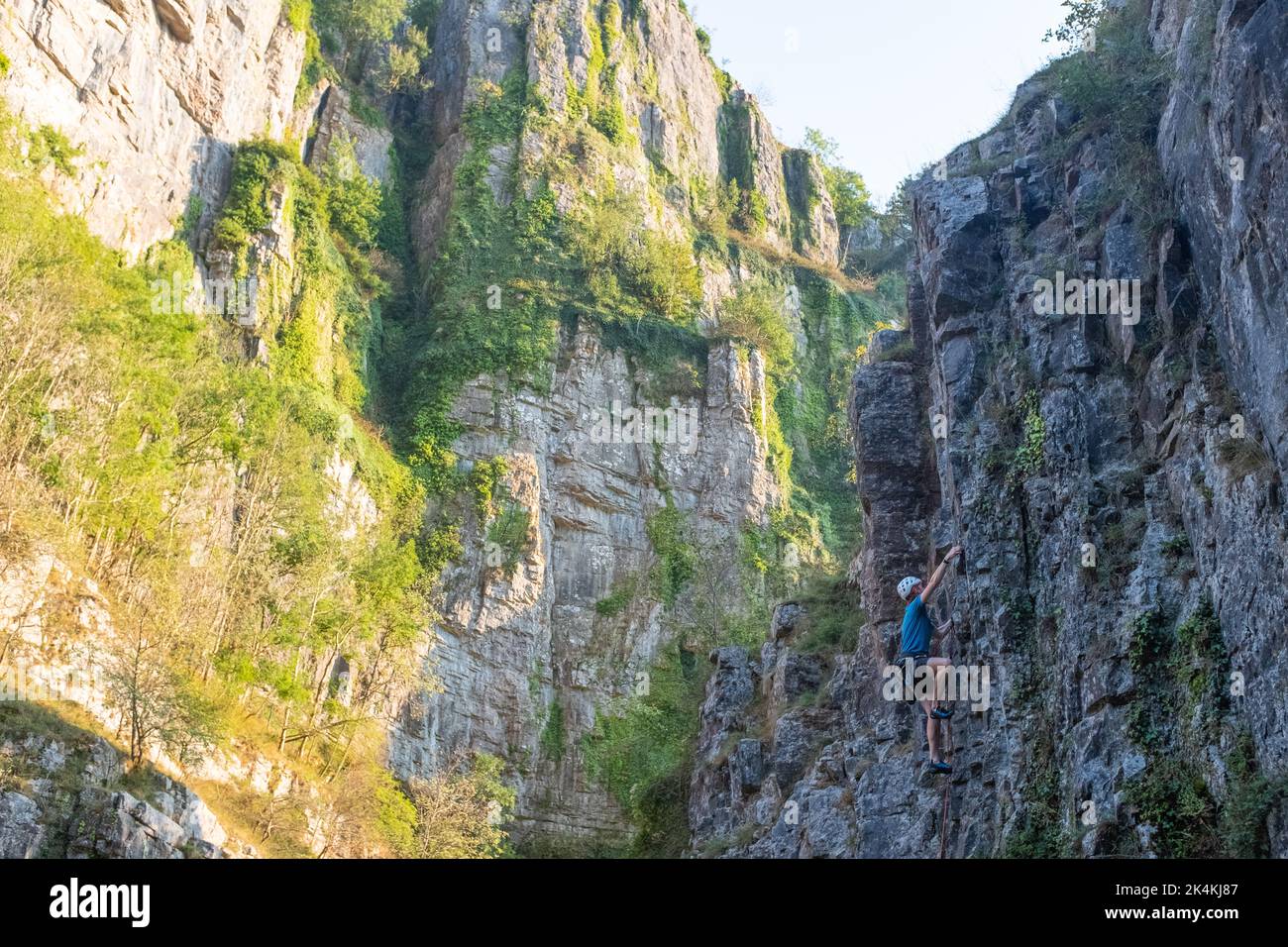 A rock climber at Cheddar Gorge in Somerset, England. Stock Photo