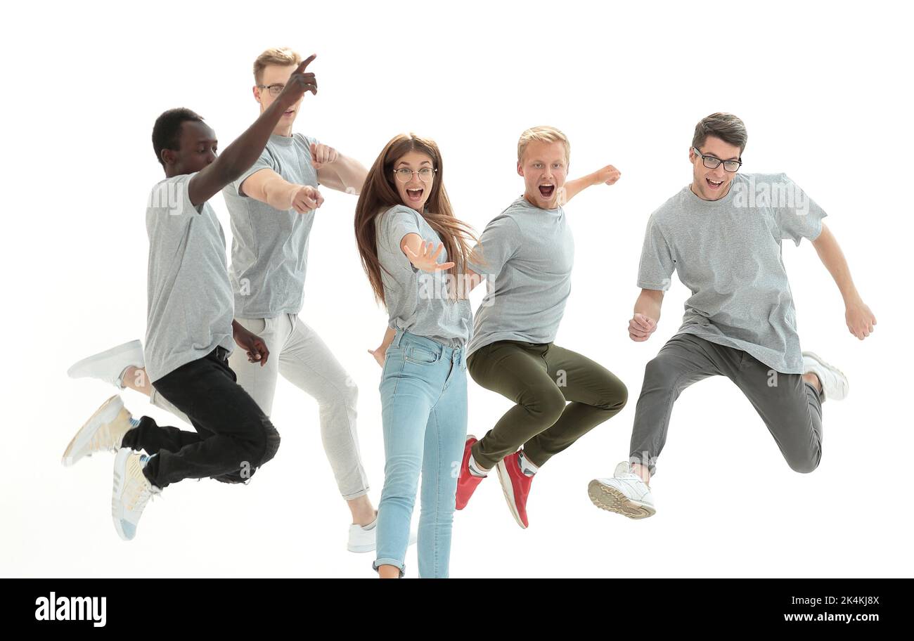 casual group of happy young people jumping Stock Photo - Alamy