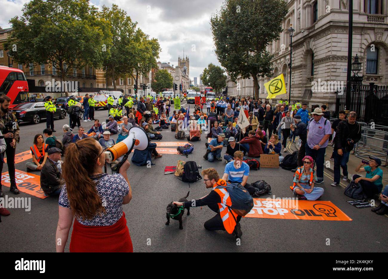 London, UK. 3rd Oct, 2022. Just Stop Oil demonstration outsdide the