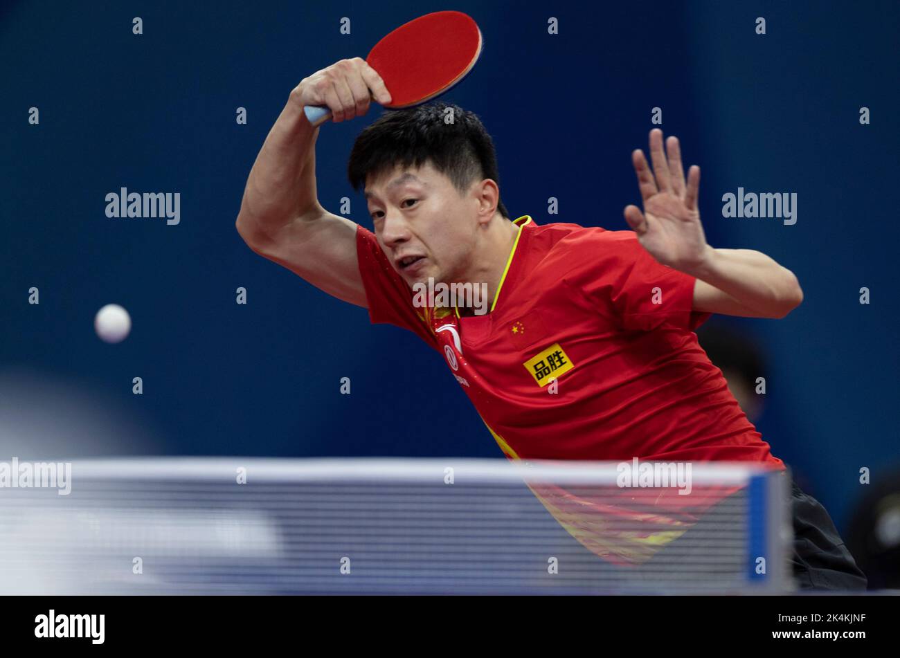 CHENGDU, CHINA - OCTOBER 3, 2022 - Ma Long of China competes against Slovenia during the group match of the 2022 56th World Table Tennis Team Champion Stock Photo