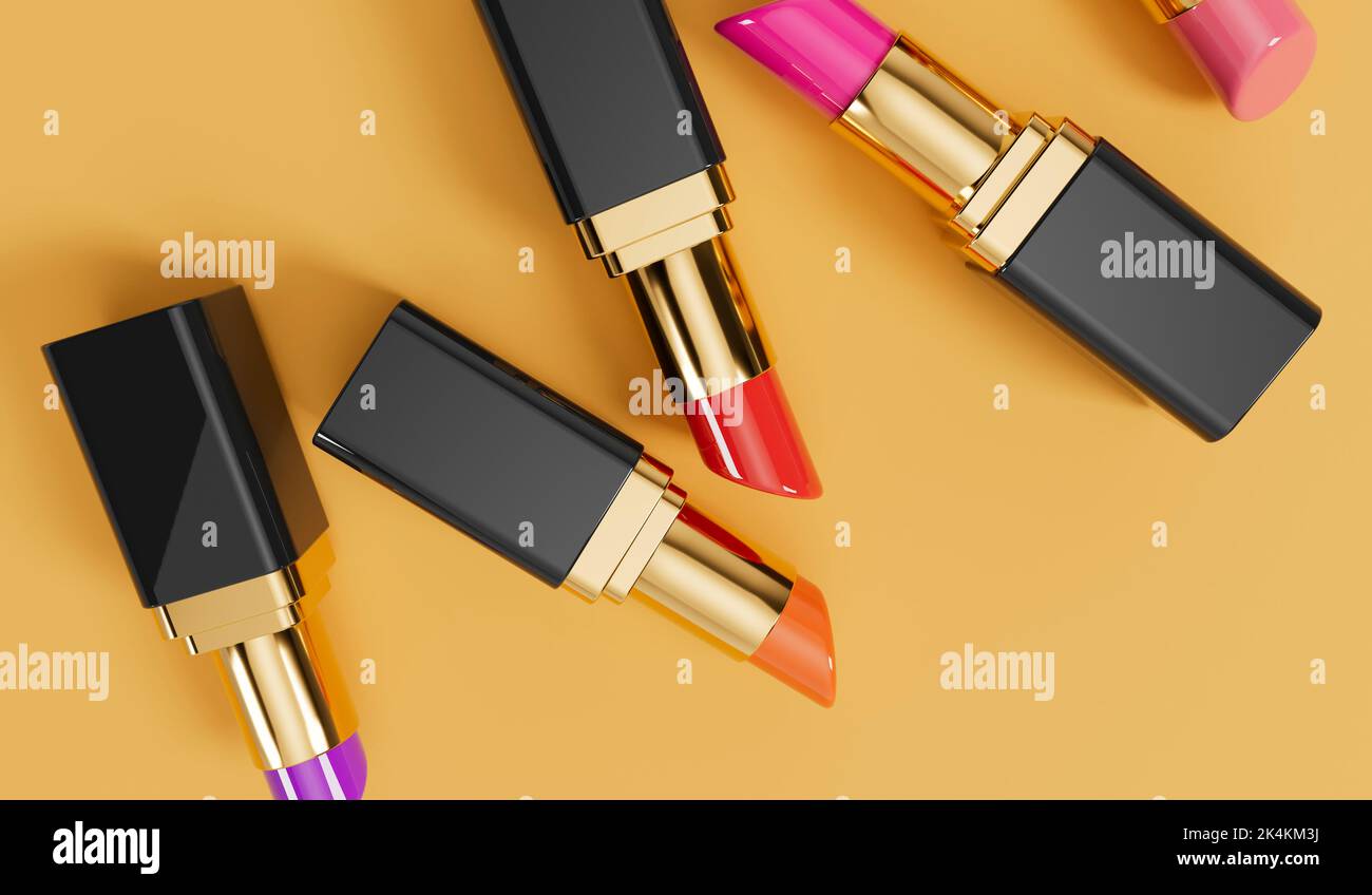 Lip stick female cosmetic product background. 3D Rendering Stock Photo
