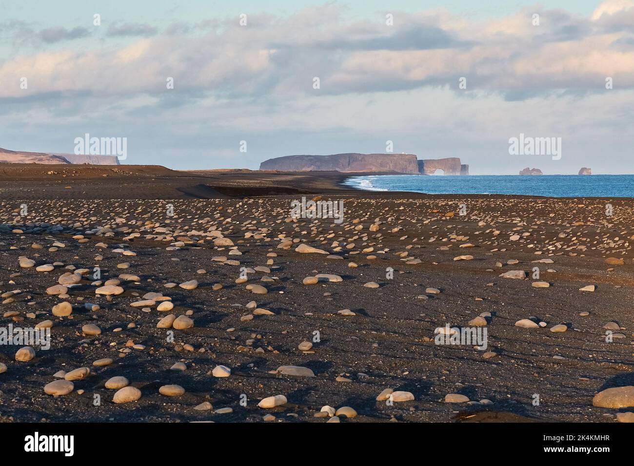 Iceland landscape black sand beach in Dyrholaey in twilight Stock Photo