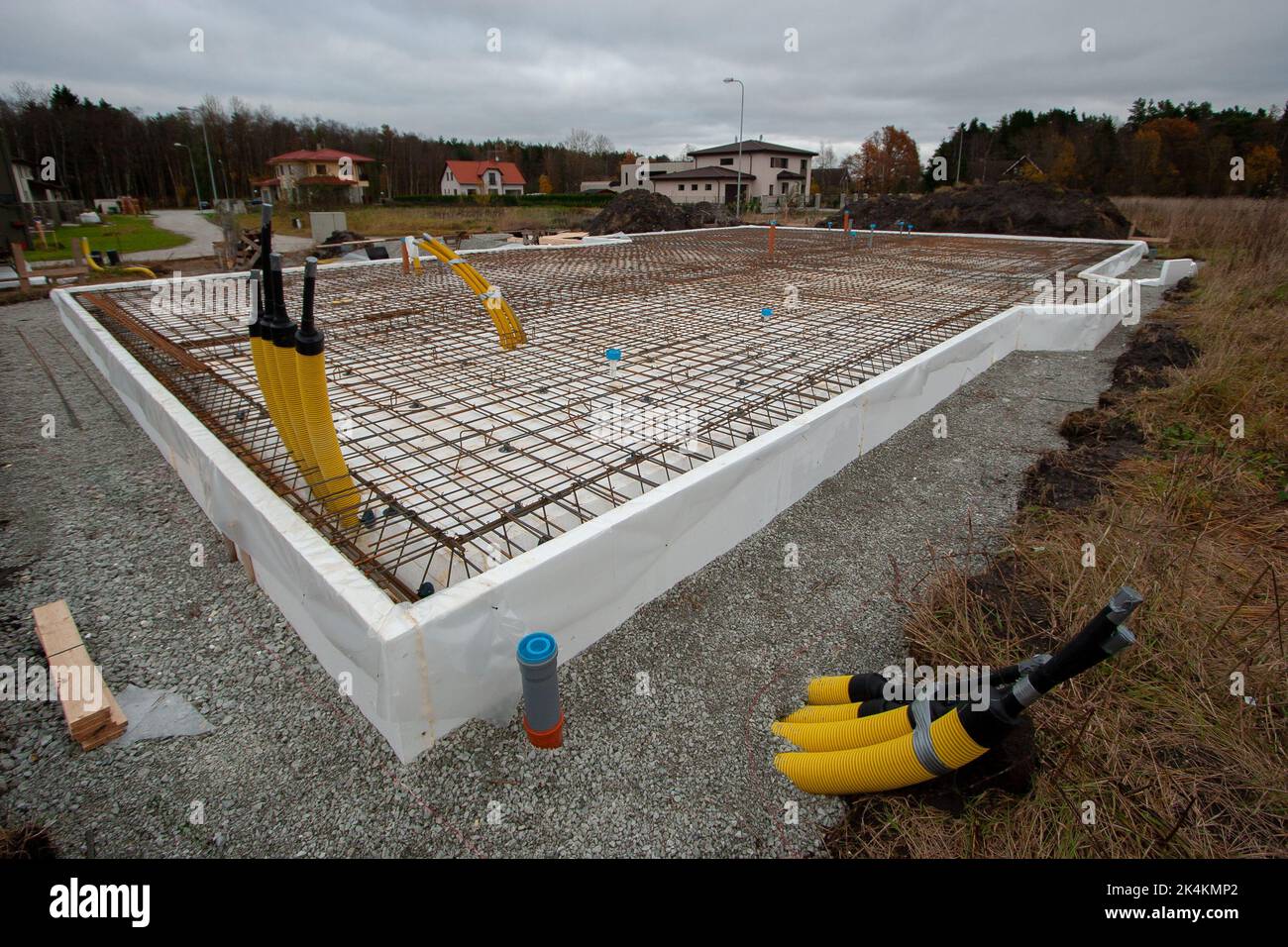 Reinforcement of foundation slab of private house. Preparation for