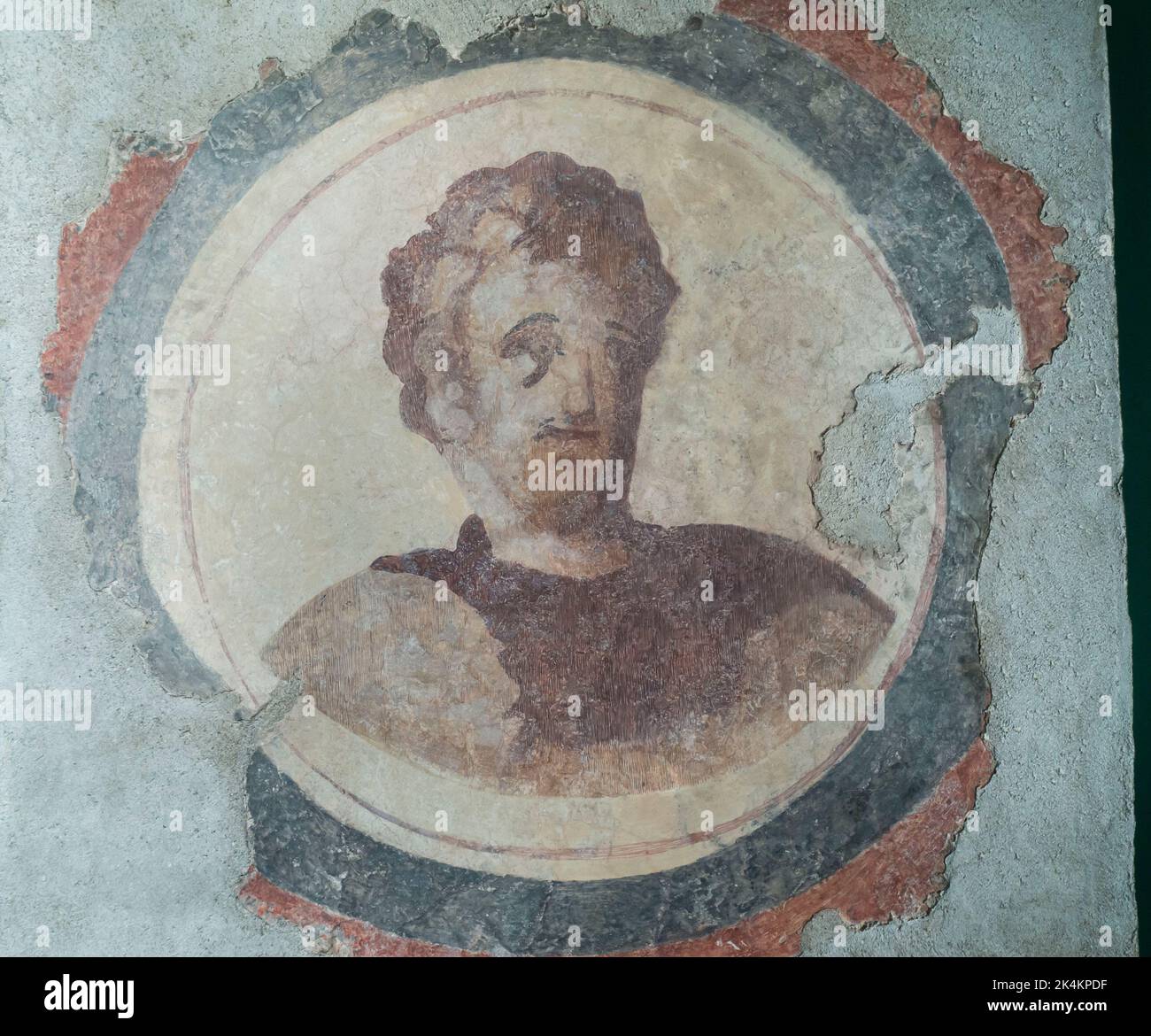 Rome, Centrale Montemartini Museum, Roman Painted Plaster , Medallion with male bust, 3rd century AD Stock Photo