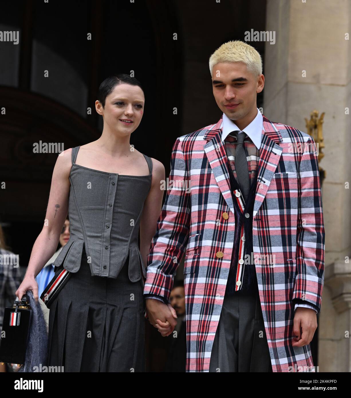 Maisie Williams and Reuben Selby seen leaving Thom Browne Paris Fashion