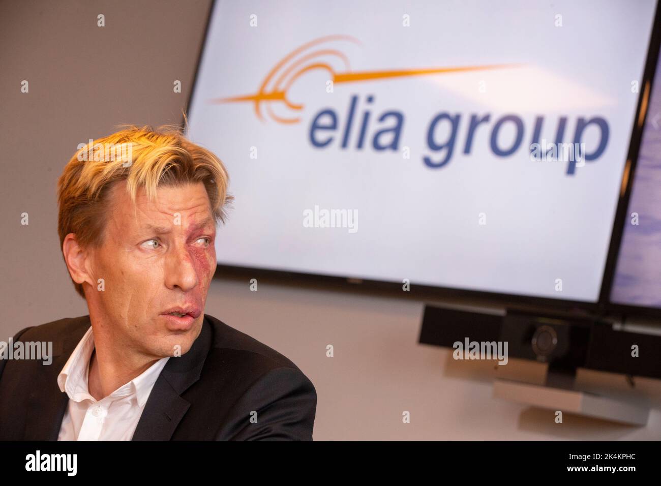 Elia CEO Chris Peeters pictured during a press conference to present the plans for an 'energy-island', a link between the offshore wind parks and the mainland electricity netwerk, Monday 03 October 2022 in Oostende. BELGA PHOTO NICOLAS MAETERLINCK Stock Photo