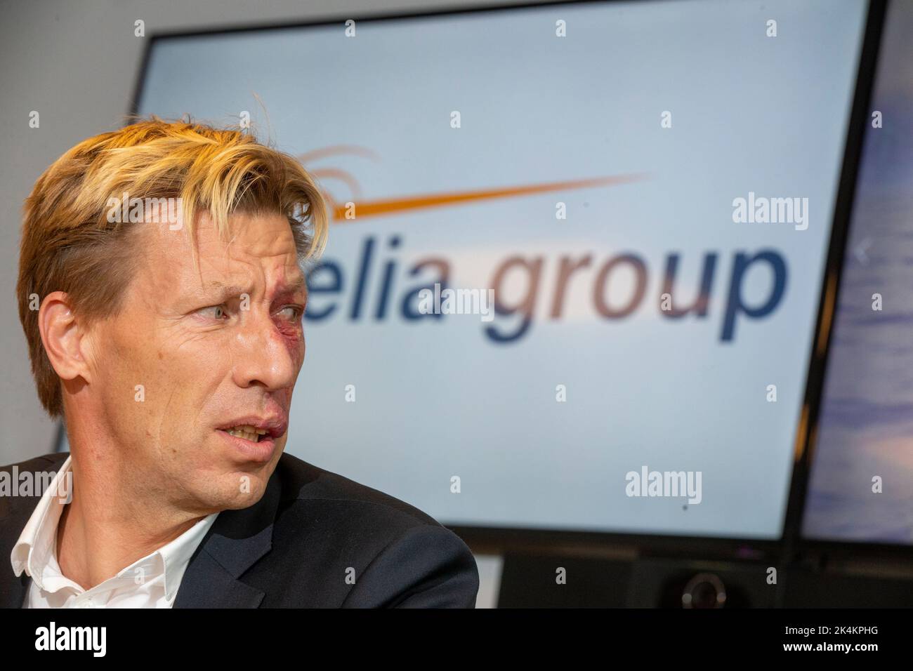 Elia CEO Chris Peeters pictured during a press conference to present the plans for an 'energy-island', a link between the offshore wind parks and the mainland electricity netwerk, Monday 03 October 2022 in Oostende. BELGA PHOTO NICOLAS MAETERLINCK Stock Photo