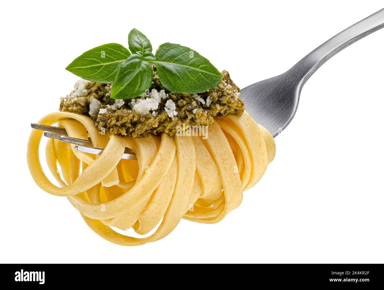 Fettuccine on fork, spaghetti isolated on white background Stock Photo