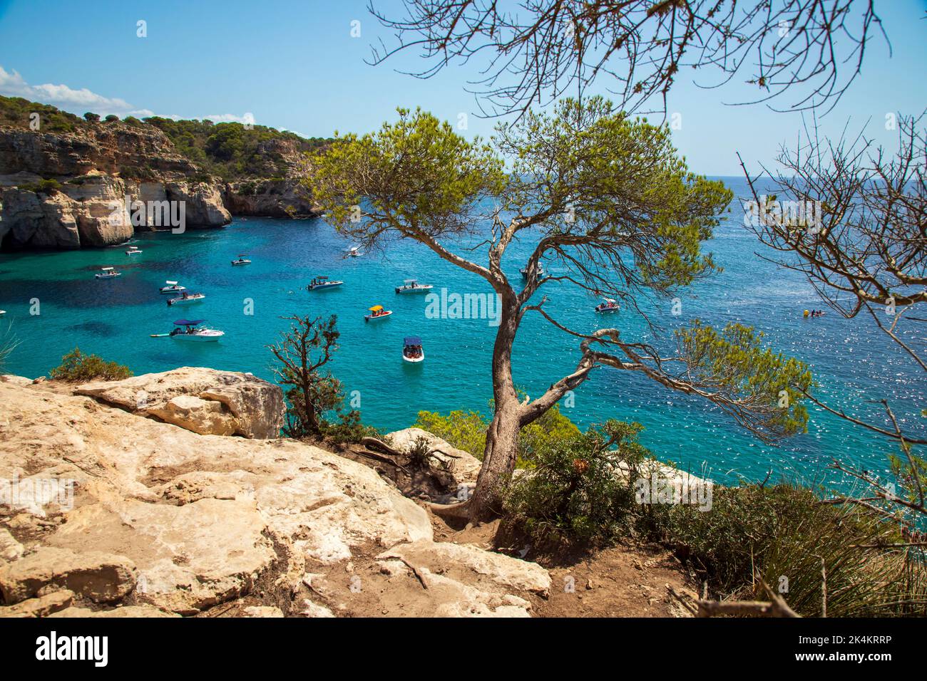 Beautiful blue water in Cala Macarella, Menorca Stock Photo