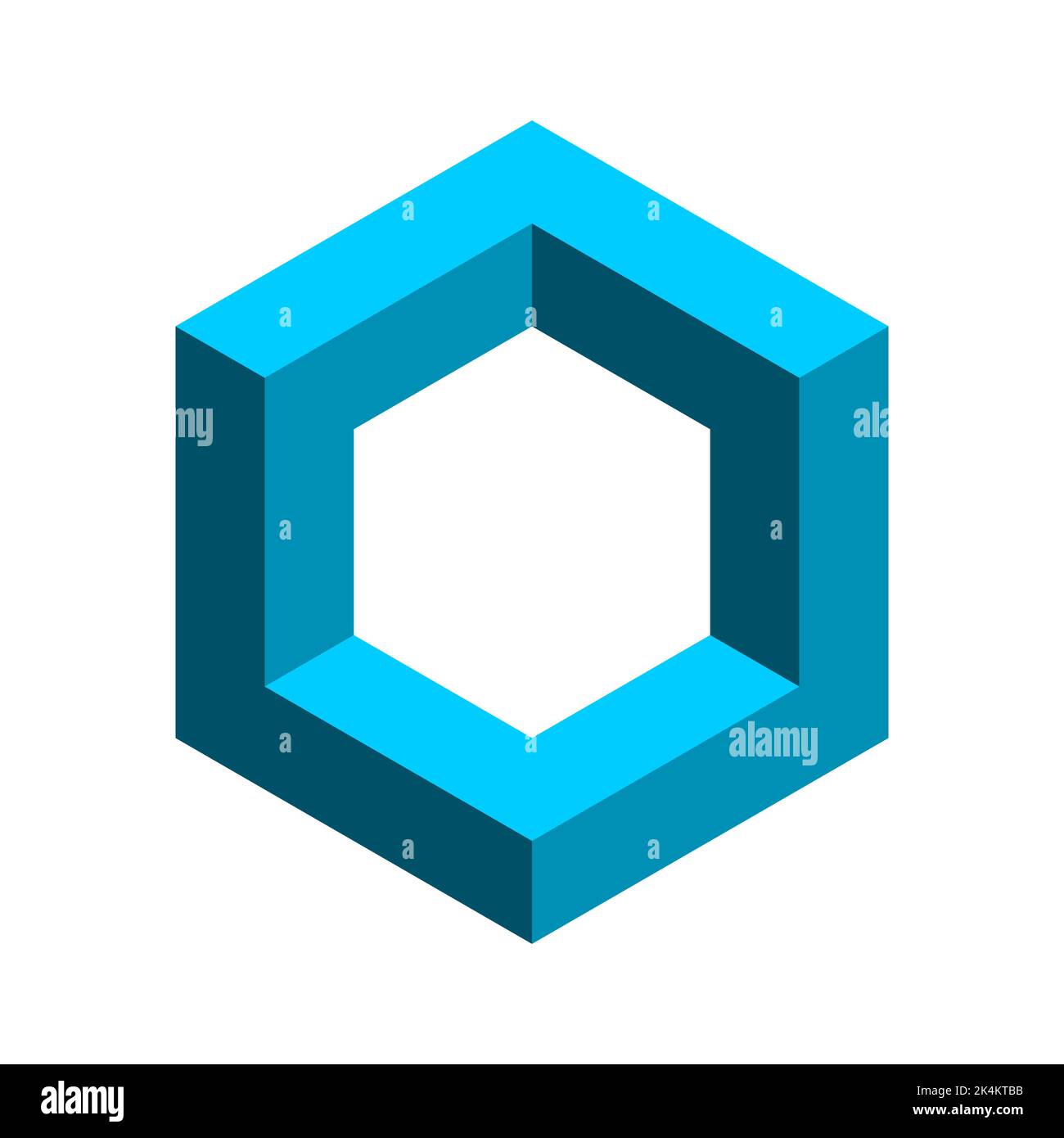 Blue impossible hexagon. Esher penrose shape. Corporate logo template. Sacred geometry. Eternity concept. 3D isometric geometric cube frame. Vector Stock Vector