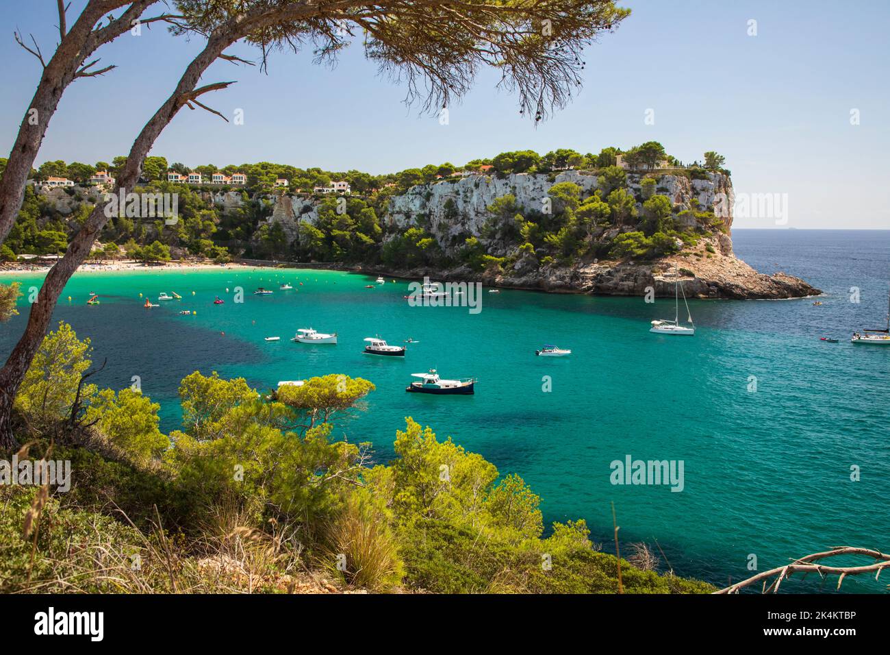 Beautiful blue water in Cala Galdana, Menorca Stock Photo