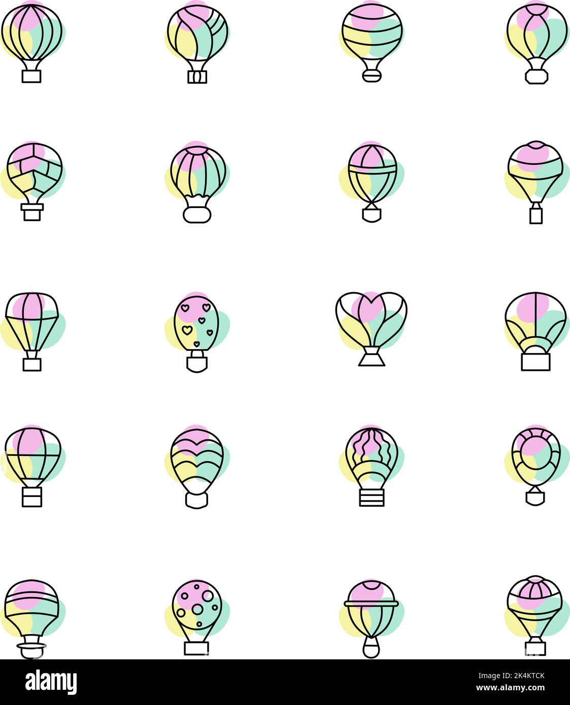 Various hot air balloons, illustration, vector on a white background. Stock Vector