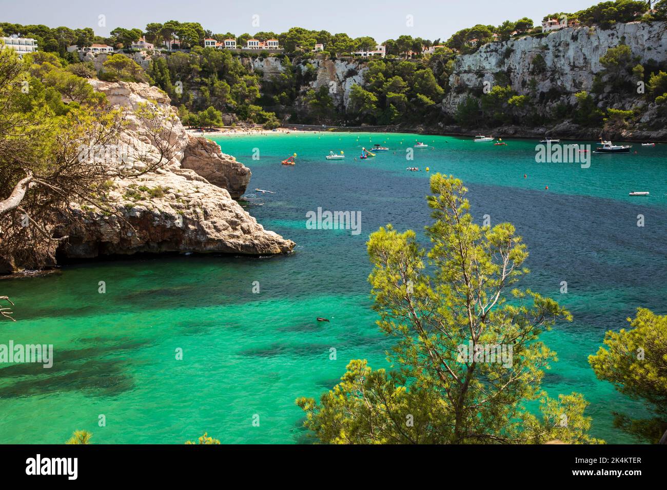 Beautiful blue water in Cala Galdana, Menorca Stock Photo