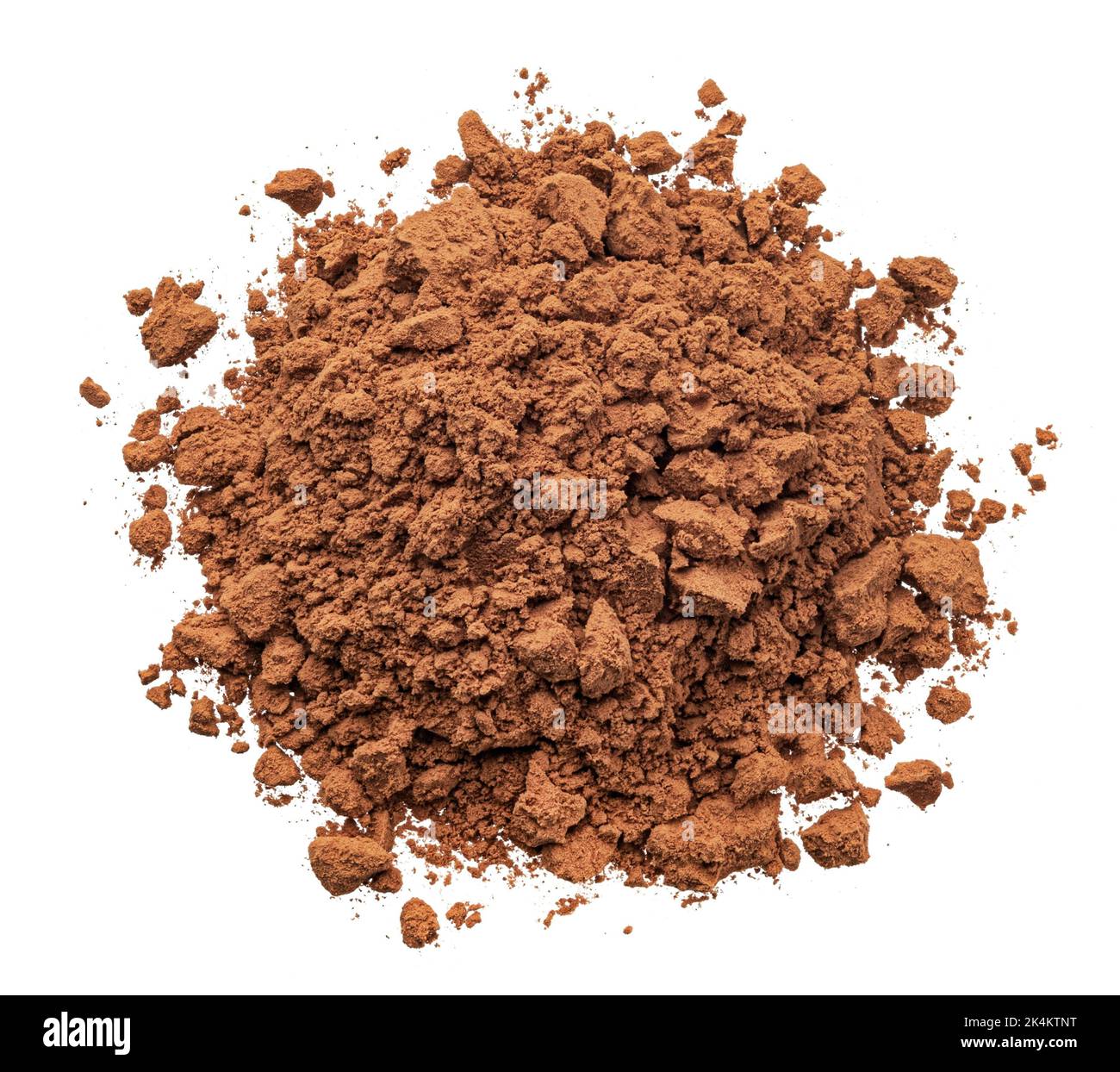 Pile of cocoa powder isolated on white background, top view Stock Photo