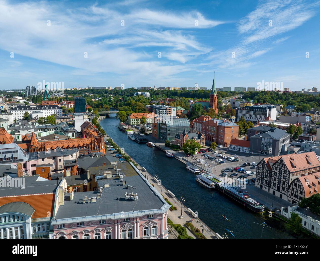 Bydgoszcz. Aerial View of City Center of Bydgoszcz near Brda River. The largest city in the Kuyavian-Pomeranian Voivodeship. Poland. Europe. Stock Photo