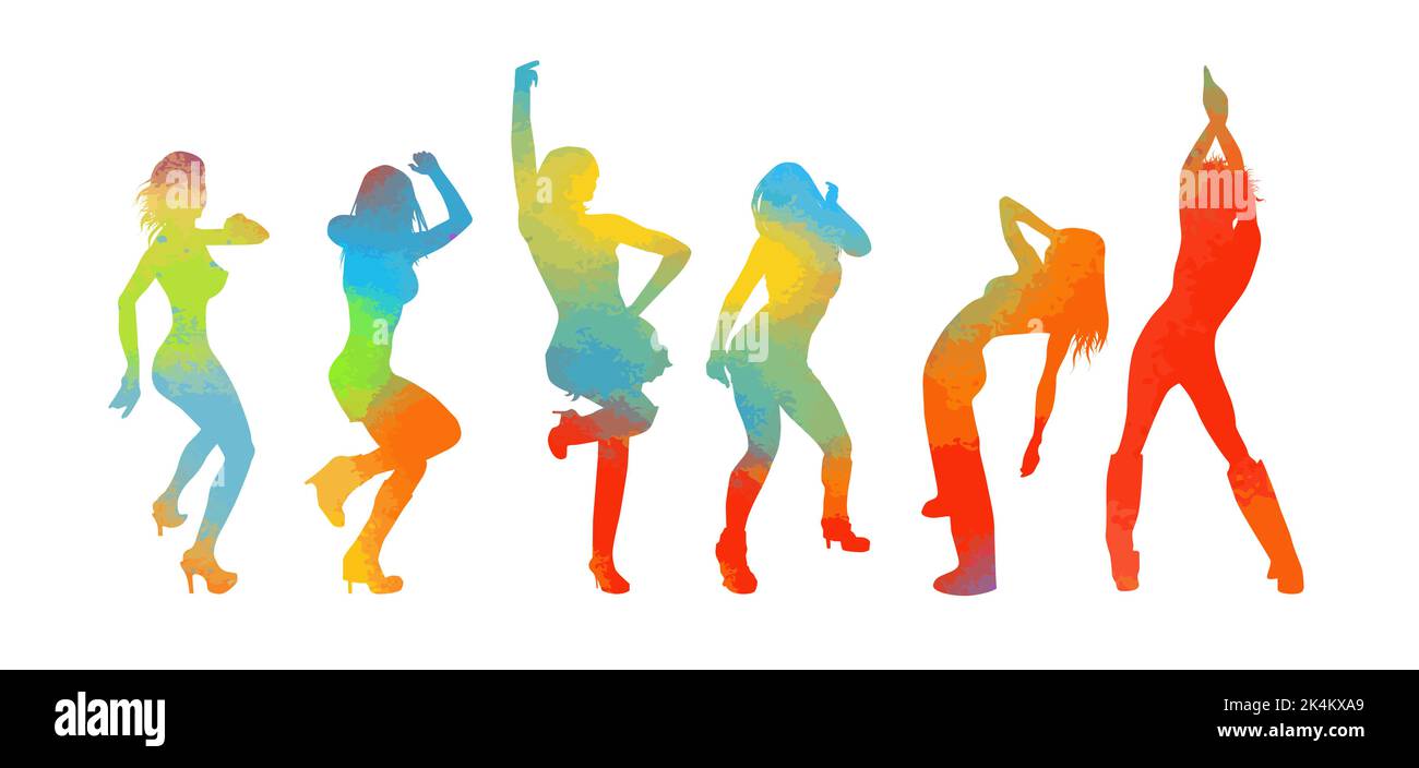 vector isolated colorful silhouette of a dancing girls Stock Vector