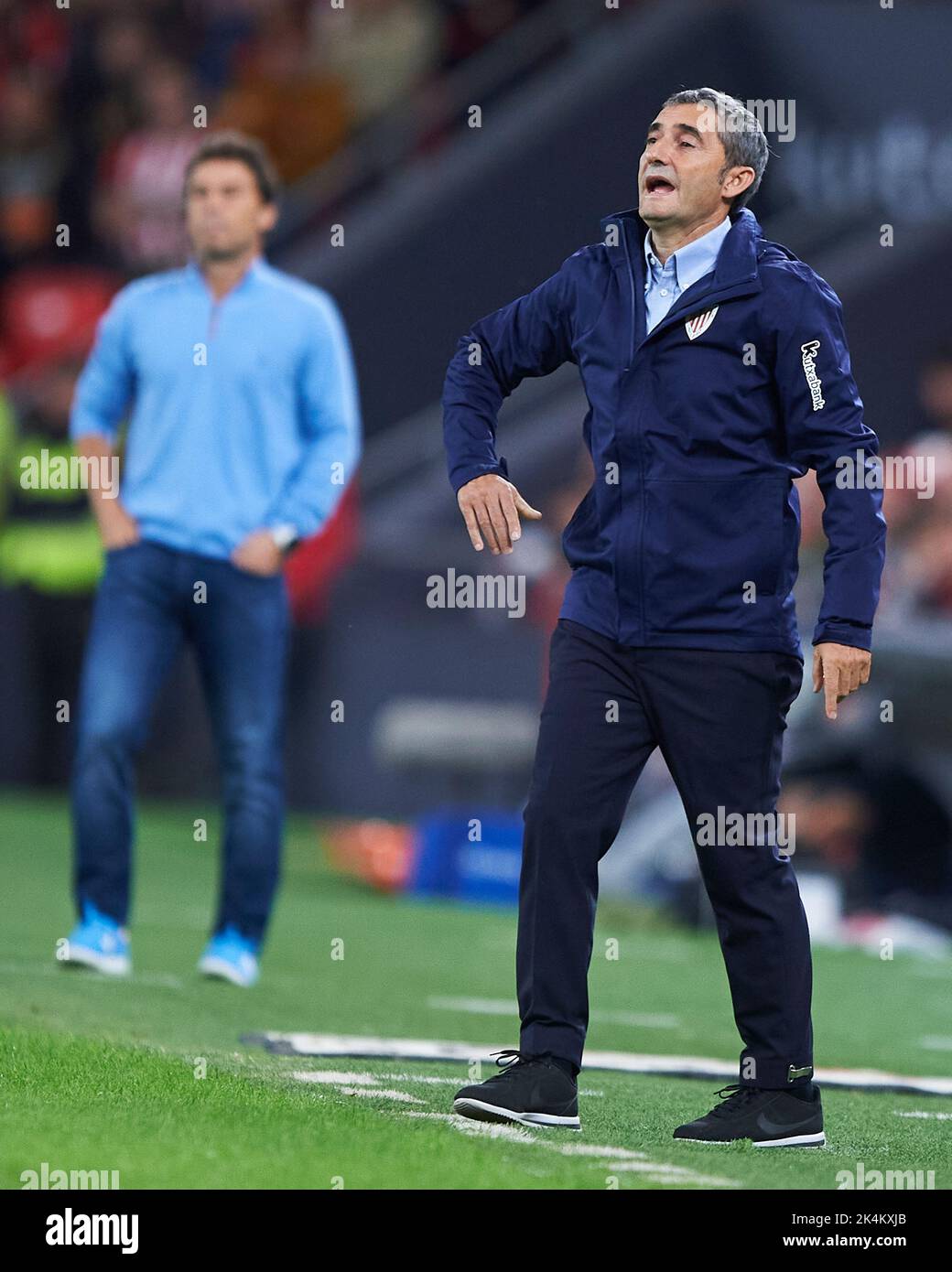 Athletic Club head coach Ernesto Valverde during the La Liga match between Athletic Club and UD Almeria played at Sam Mames Stadium on September 30, 2022 in Bilbao, Spain. (Photo by Cesar Ortiz / PRESSIN) Stock Photo