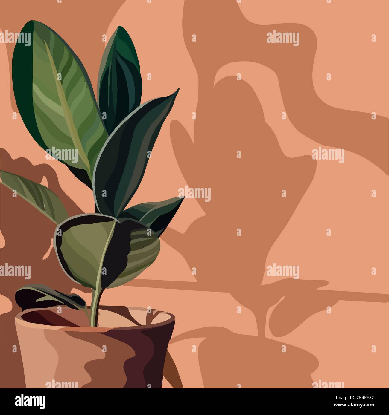 A flowerpot and a shadow from it on the wall. Vector fashion illustration Stock Vector