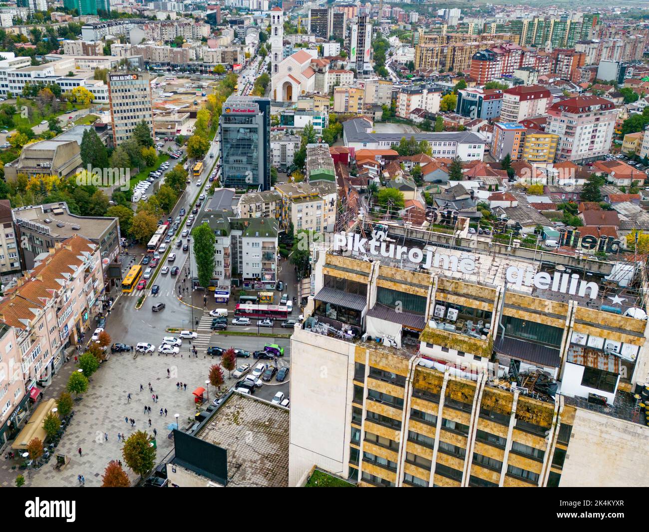 Pristina Modern Building Construction Site. Pristina Aerial View, Capital of Kosovo. Balkans. Europe. - Stock Image