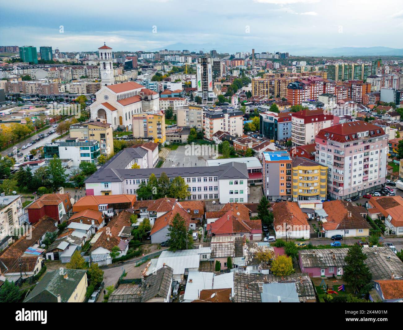 Pristina Modern Building Construction Site. Pristina Aerial View, Capital of Kosovo. Balkans. Europe. - Stock Image
