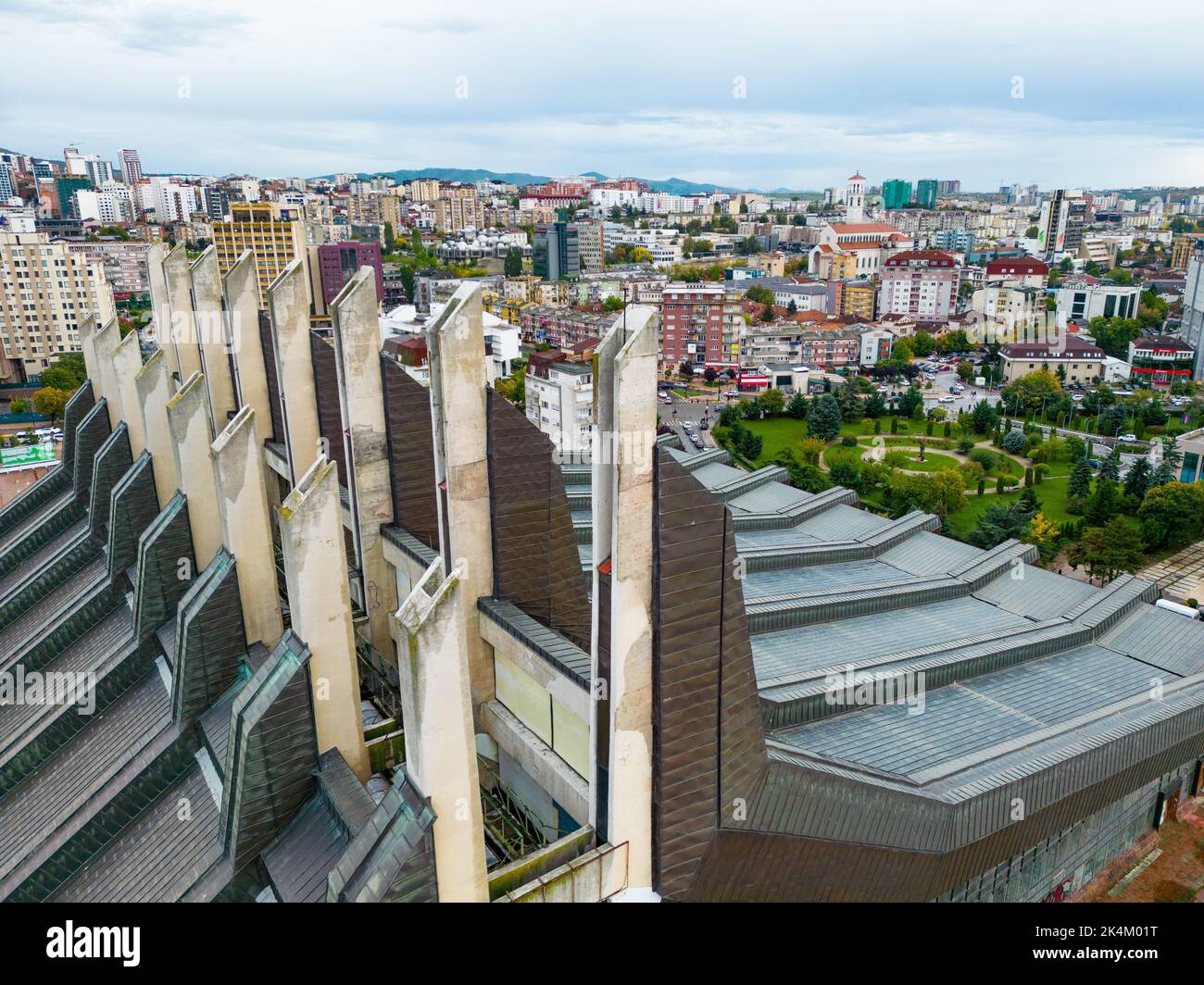 Pristina Modern Building Construction Site. Pristina Aerial View, Capital of Kosovo. Balkans. Europe. - Stock Image