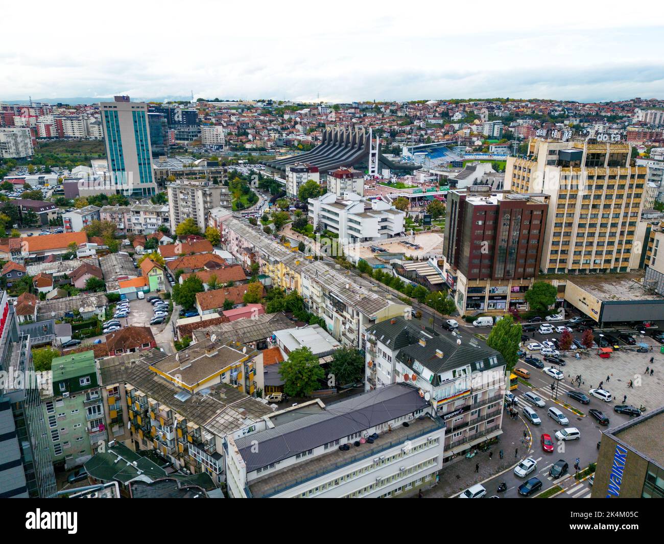 Pristina Modern Building Construction Site. Pristina Aerial View, Capital of Kosovo. Balkans. Europe. - Stock Image
