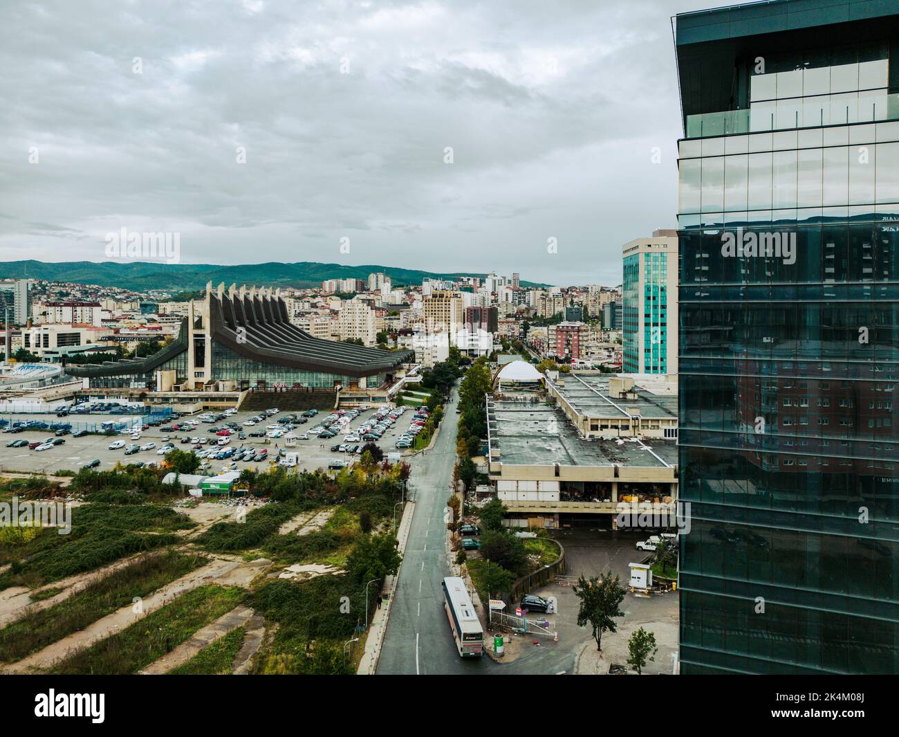 Pristina Modern Building Construction Site. Pristina Aerial View, Capital of Kosovo. Balkans. Europe. - Stock Image