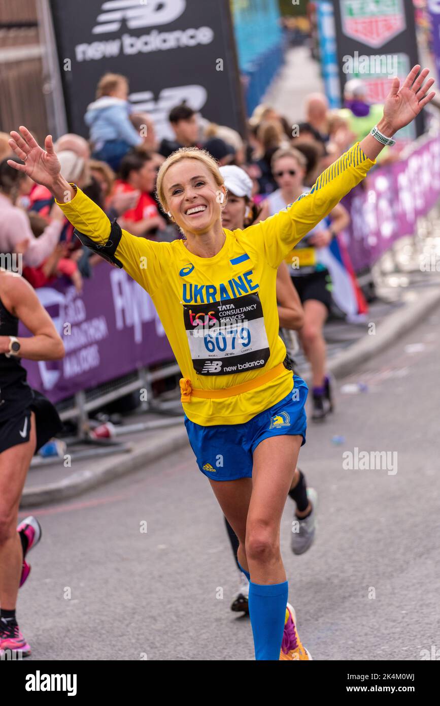 Ukrainian female runner Olesya Isak running in the TCS London Marathon